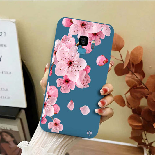 Samsung Galaxy S9 Cover - Blue - D4 - ONation Nature Floral Series - HQ Liquid Silicone Soft Case