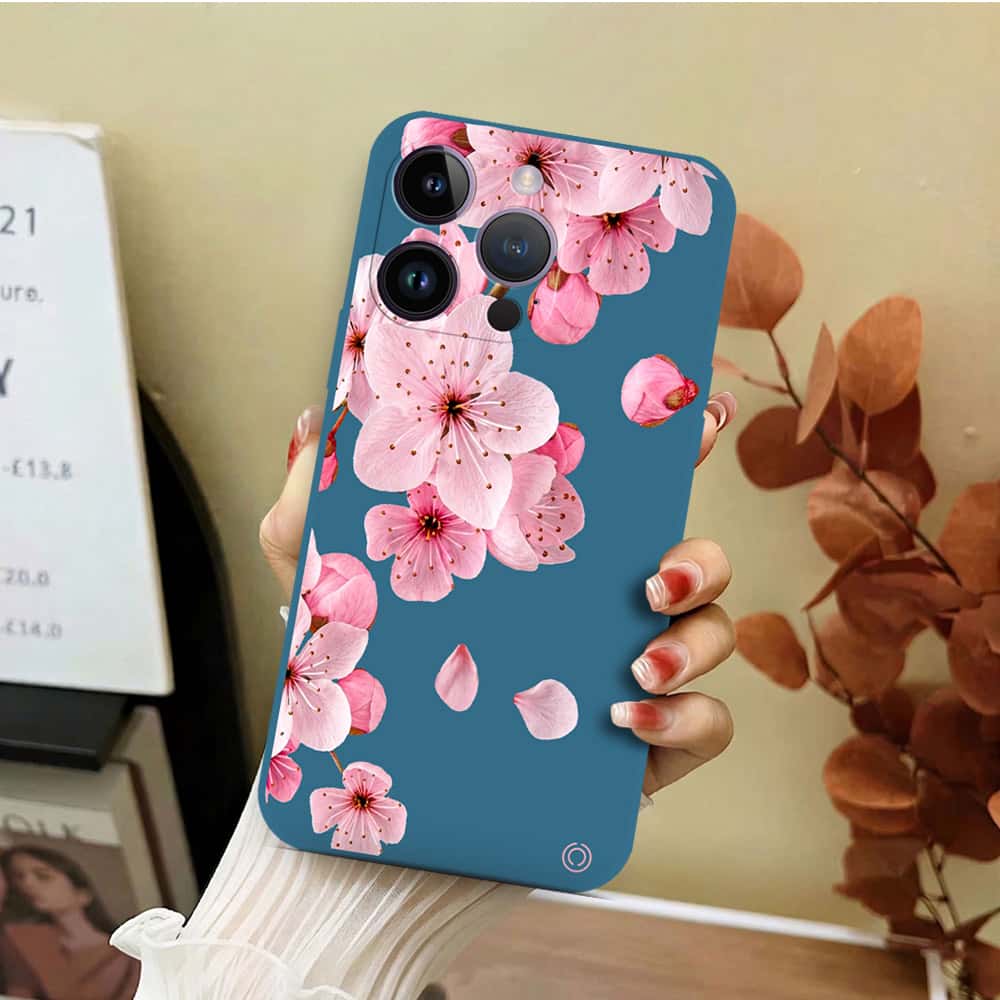 iPhone 14 Pro Max Cover - Blue - D4 - ONation Nature Floral Series - HQ Liquid Silicone Soft Case