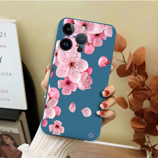 iPhone 14 Pro Max Cover - Blue - D4 - ONation Nature Floral Series - HQ Liquid Silicone Soft Case