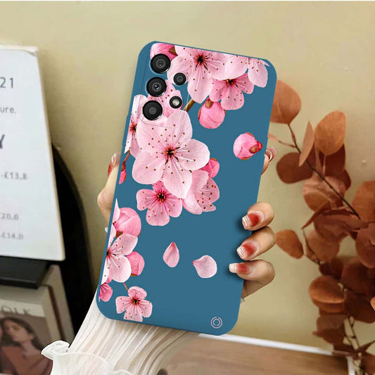 Samsung Galaxy A72 Cover - Blue - D4 - ONation Nature Floral Series - HQ Liquid Silicone Soft Case