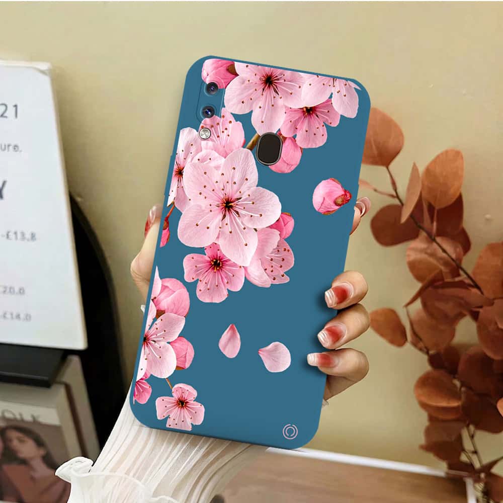 Samsung Galaxy A30 Cover - Blue - D4 - ONation Nature Floral Series - HQ Liquid Silicone Soft Case