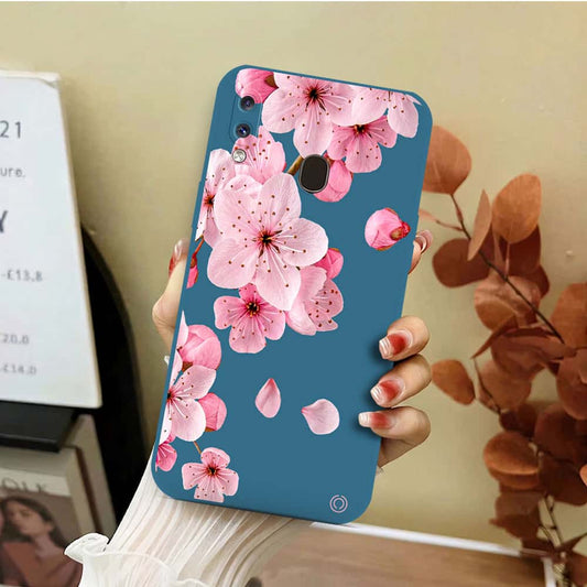 Samsung Galaxy A30 Cover - Blue - D4 - ONation Nature Floral Series - HQ Liquid Silicone Soft Case