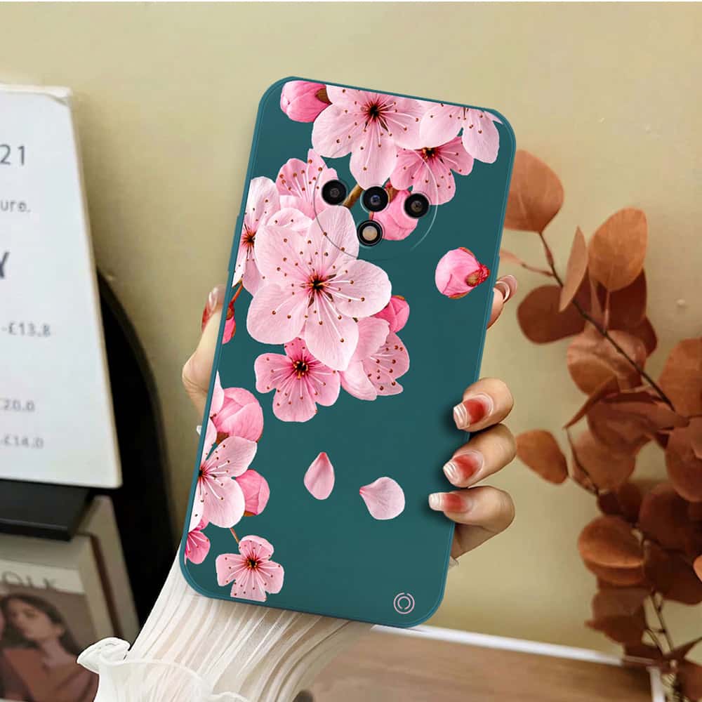 OnePlus 7T Cover - Dark Green - D4 - ONation Nature Floral Series - HQ Liquid Silicone Soft Case