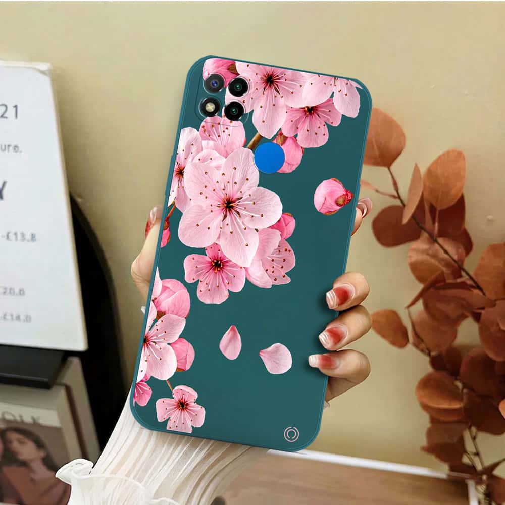 Xiaomi Redmi 10A Cover - Dark Green - D4 - ONation Nature Floral Series - HQ Liquid Silicone Soft Case