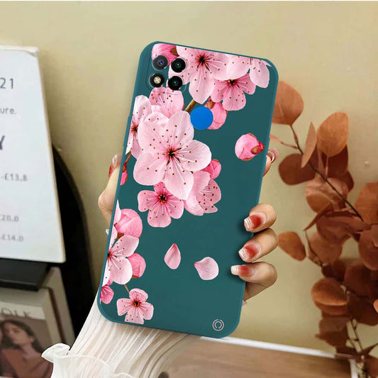 Xiaomi Redmi 10A Cover - Dark Green - D4 - ONation Nature Floral Series - HQ Liquid Silicone Soft Case