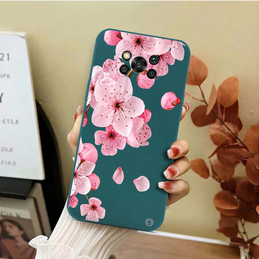 Xiaomi Poco X3 Cover - Dark Green - D4 - ONation Nature Floral Series - HQ Liquid Silicone Soft Case