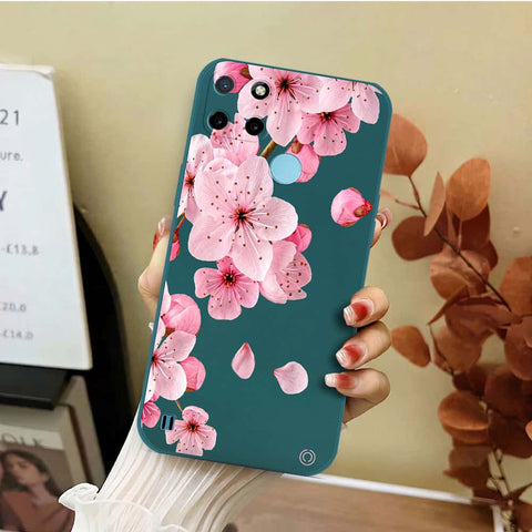 Realme C21Y Cover - Dark Green - D4 - ONation Nature Floral Series - HQ Liquid Silicone Soft Case