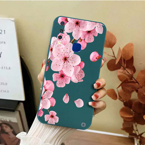 Vivo Y17 Cover - Dark Green - D4 - ONation Nature Floral Series - HQ Liquid Silicone Soft Case