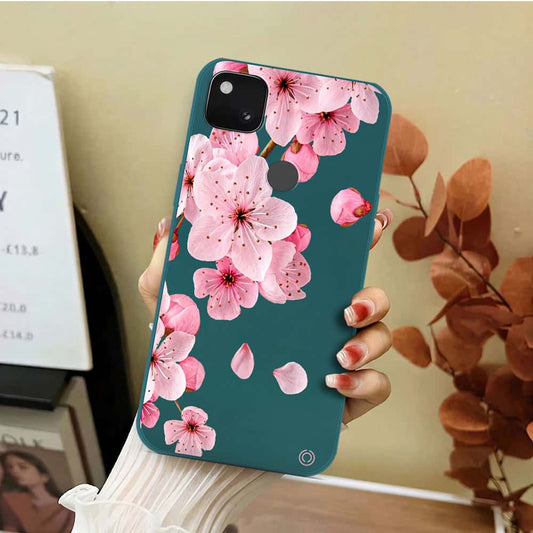 Google Pixel 4a 4G Cover - Dark Green - D4 - ONation Nature Floral Series - HQ Liquid Silicone Soft Case