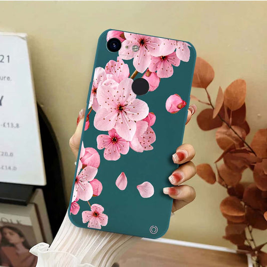 Google Pixel 3 XL Cover - Dark Green - D4 - ONation Nature Floral Series - HQ Liquid Silicone Soft Case