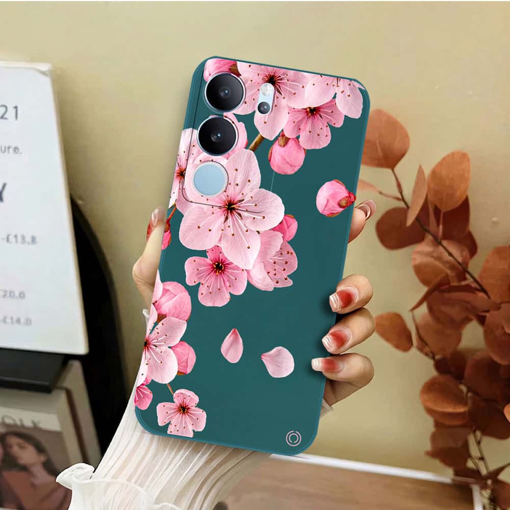 Vivo S17 Pro Cover - Dark Green - D4 - ONation Nature Floral Series - HQ Liquid Silicone Soft Case