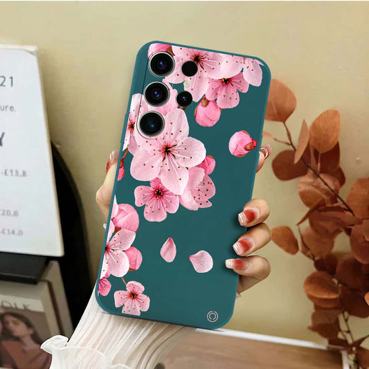 Samsung Galaxy S23 Ultra 5G Cover - Dark Green - D4 - ONation Nature Floral Series - HQ Liquid Silicone Soft Case