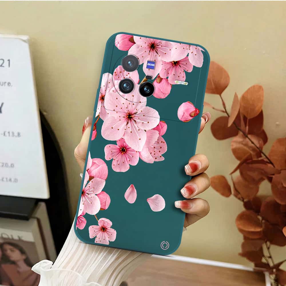 Vivo X80 Cover - Dark Green - D4 - ONation Nature Floral Series - HQ Liquid Silicone Soft Case