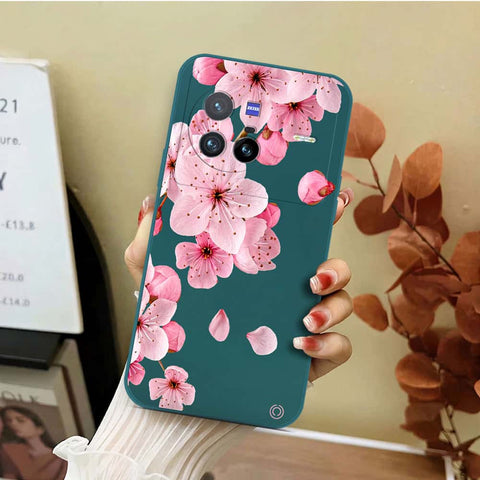 Vivo X80 Cover - Dark Green - D4 - ONation Nature Floral Series - HQ Liquid Silicone Soft Case