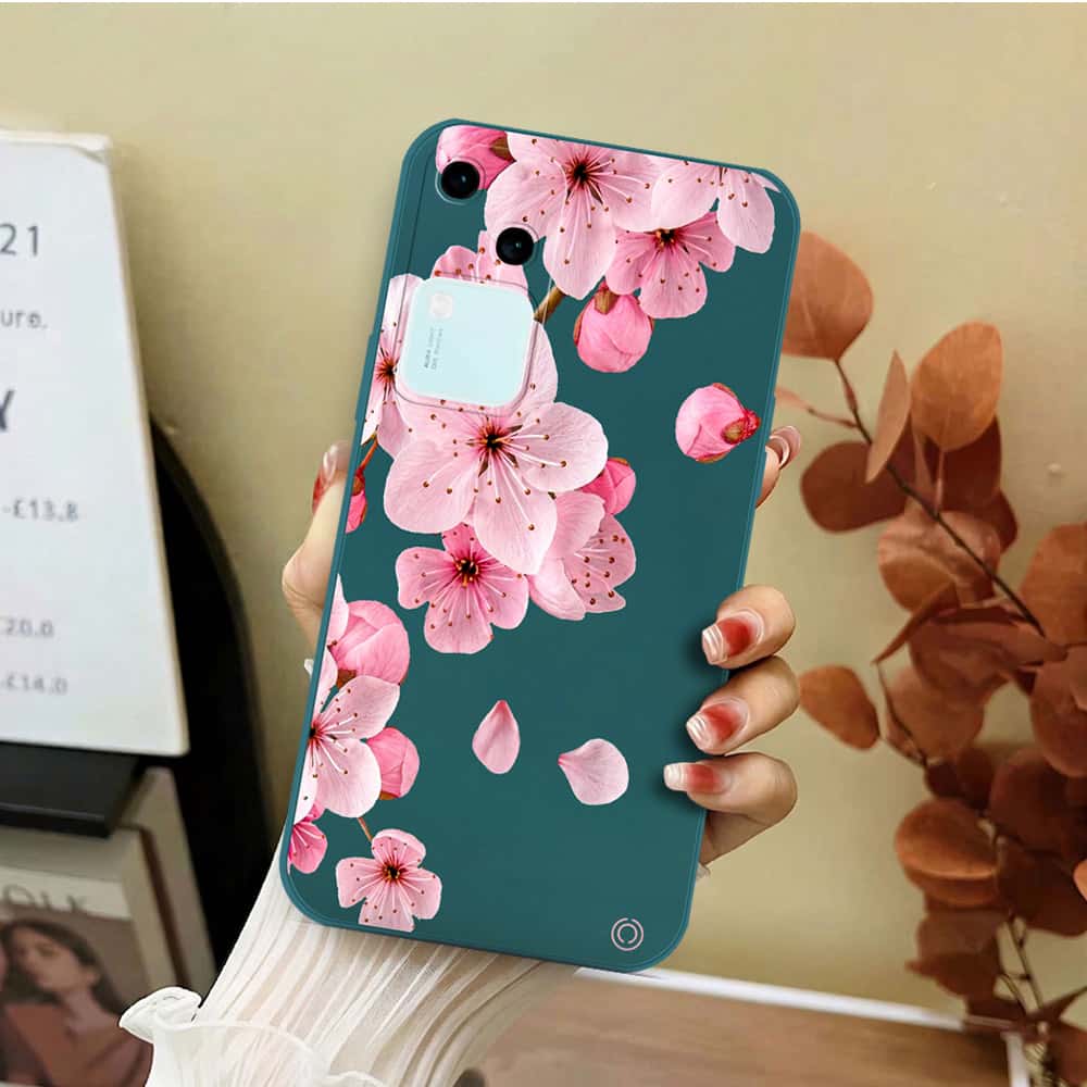 Vivo V30 Cover - Dark Green - D4 - ONation Nature Floral Series - HQ Liquid Silicone Soft Case