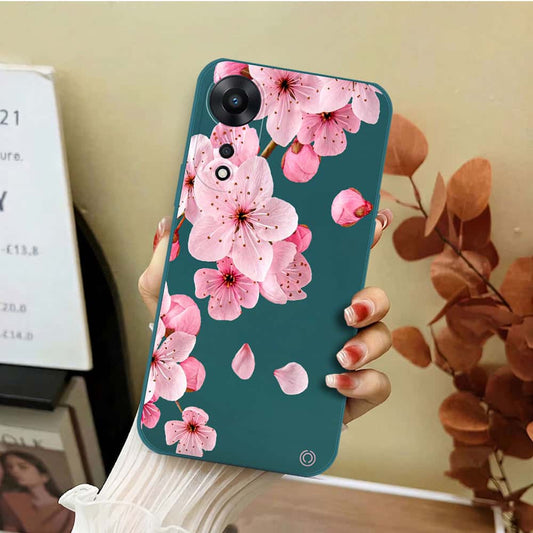 Oppo A78 4G Cover - Dark Green - D4 - ONation Nature Floral Series - HQ Liquid Silicone Soft Case