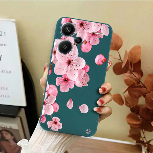 Xiaomi Redmi Note 13 Pro Plus 5G Cover - Dark Green - D4 - ONation Nature Floral Series - HQ Liquid Silicone Soft Case