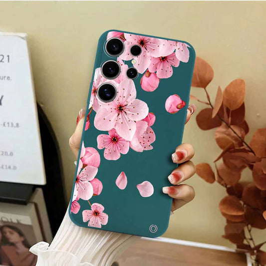 Samsung Galaxy S24 Ultra Cover - Dark Green - D4 - ONation Nature Floral Series - HQ Liquid Silicone Soft Case