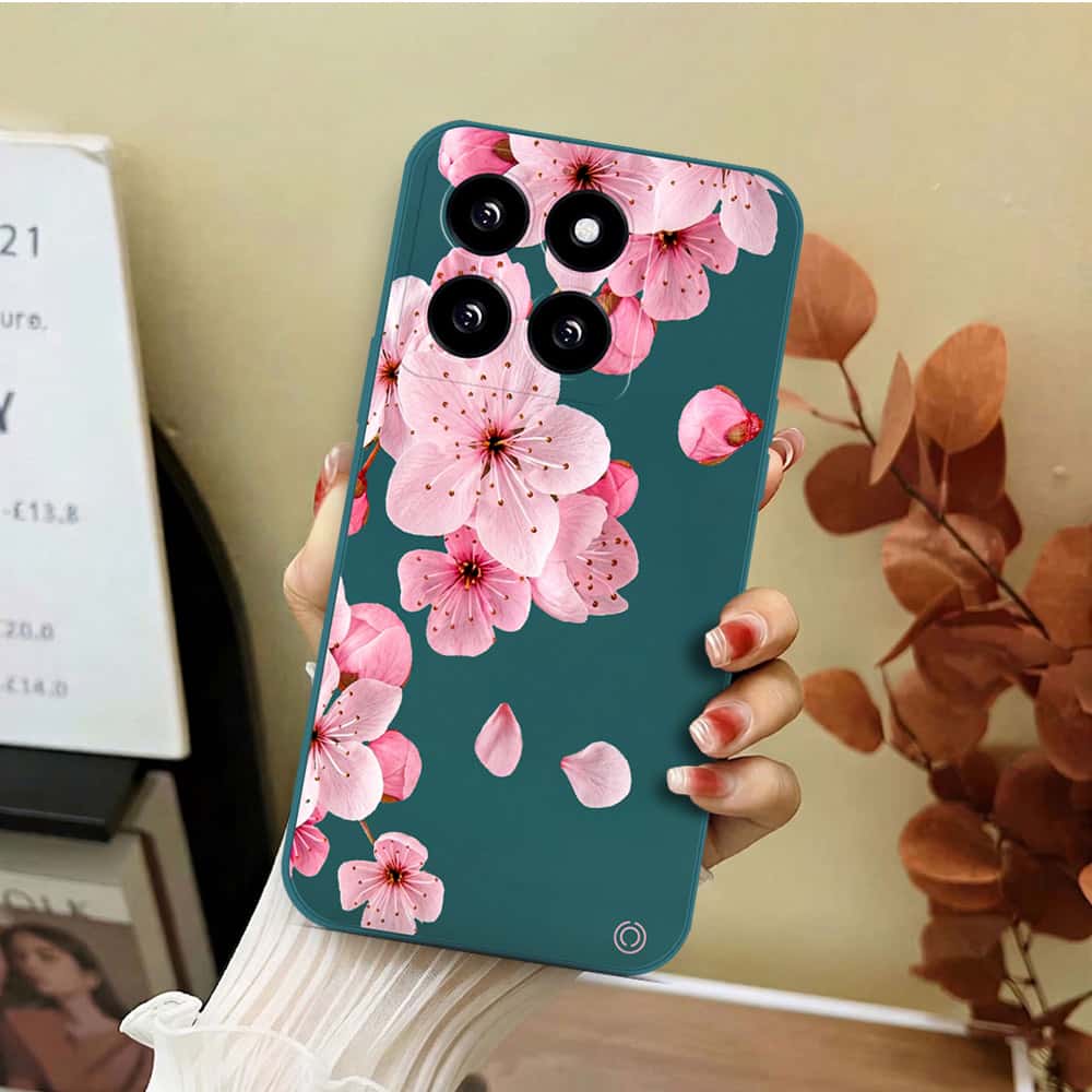 Xiaomi 14 Cover - Dark Green - D4 - ONation Nature Floral Series - HQ Liquid Silicone Soft Case