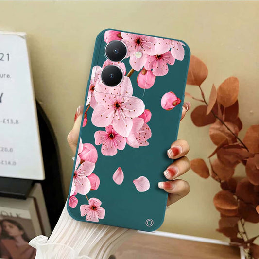 Vivo Y36 4G Cover - Dark Green - D4 - ONation Nature Floral Series - HQ Liquid Silicone Soft Case