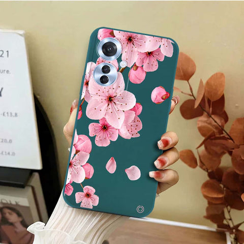 Oppo Reno 11F 5G Cover - Dark Green - D4 - ONation Nature Floral Series - HQ Liquid Silicone Soft Case