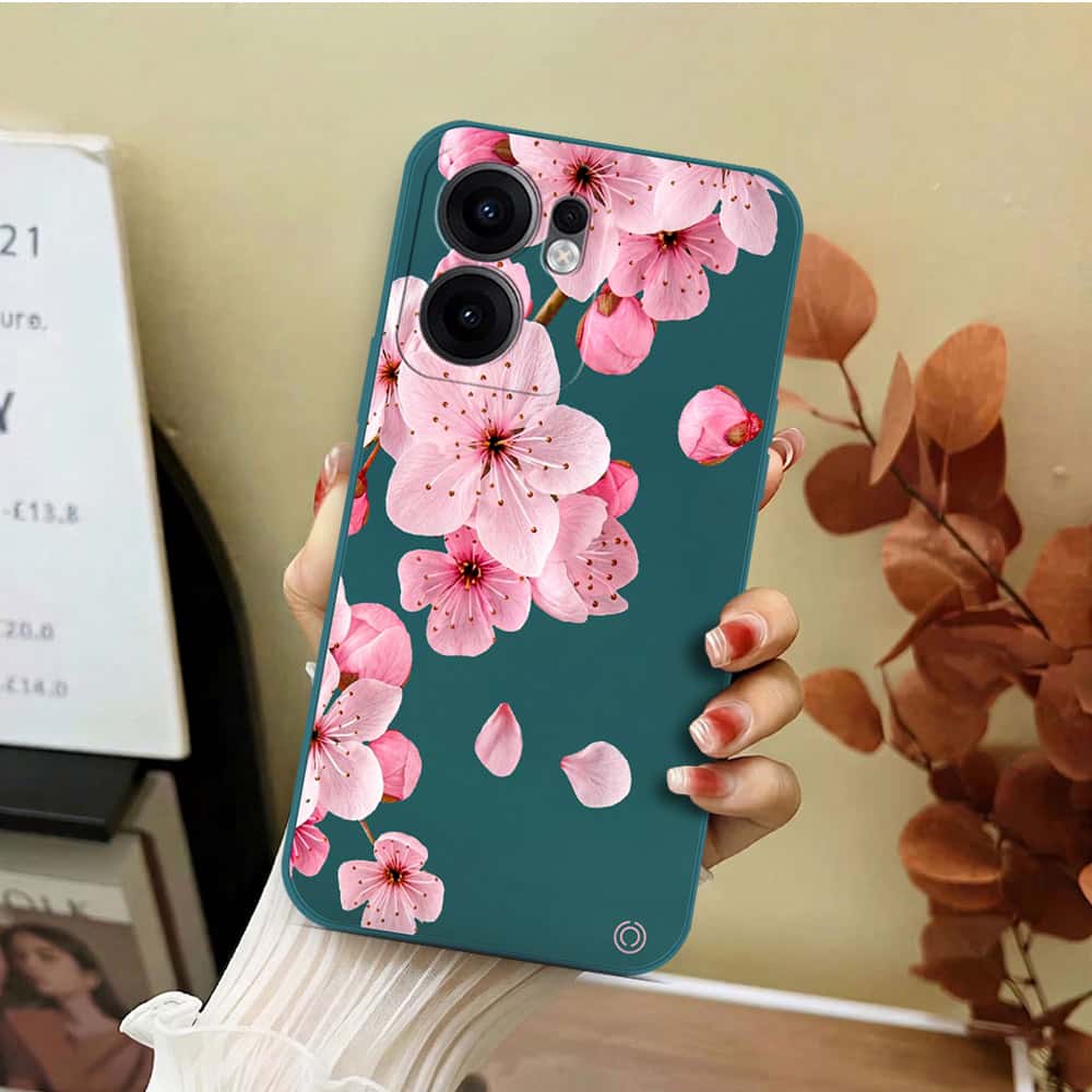 Oppo Reno 13F 5G Cover - Dark Green - D4 - ONation Nature Floral Series - HQ Liquid Silicone Soft Case