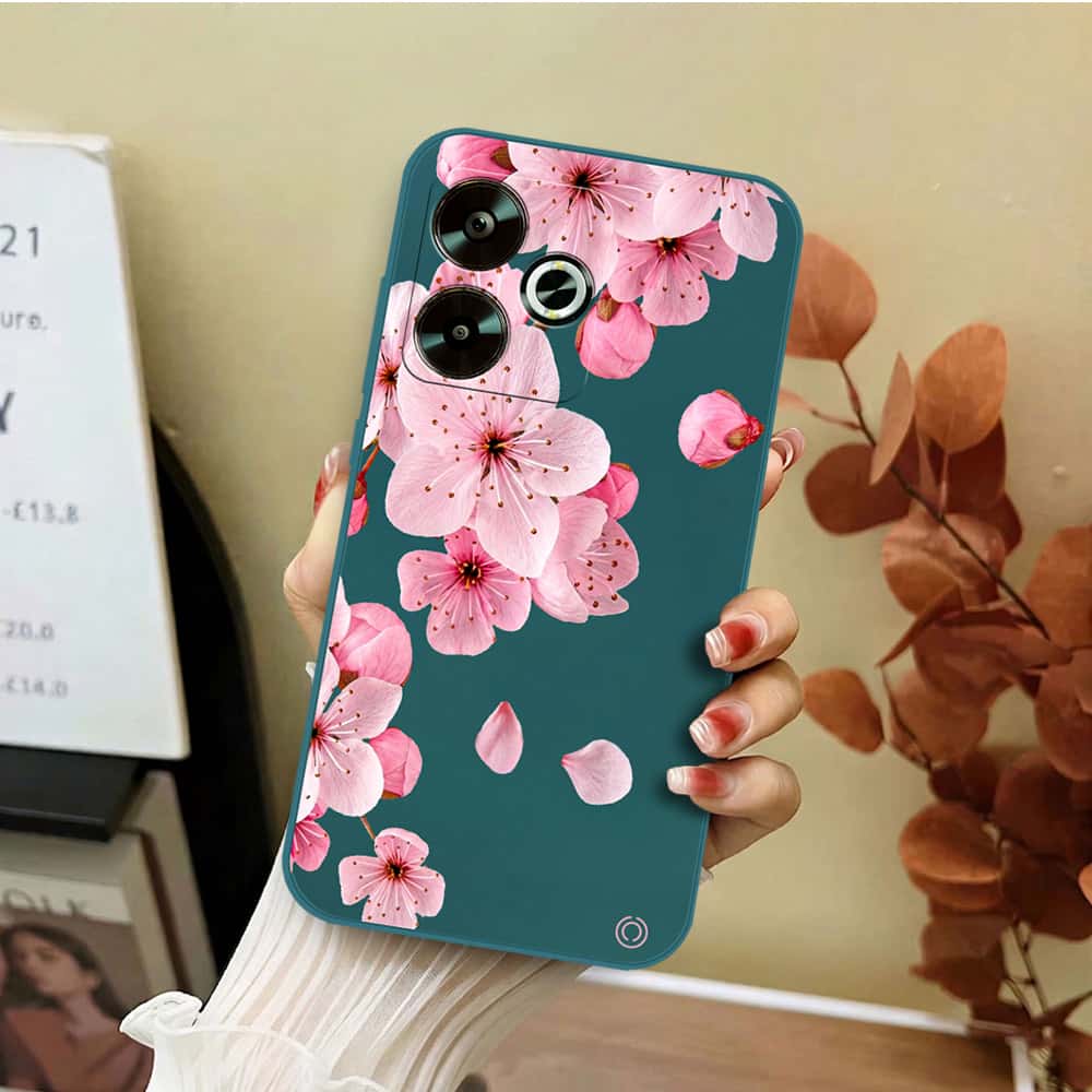 Xiaomi Poco M6 4G Cover - Dark Green - D4 - ONation Nature Floral Series - HQ Liquid Silicone Soft Case