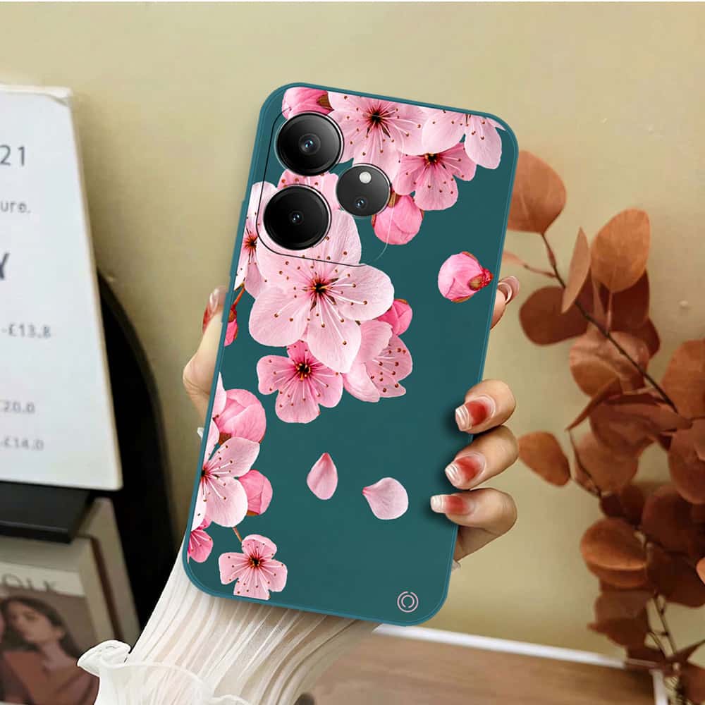Realme GT Neo 6 Cover - Dark Green - D4 - ONation Nature Floral Series - HQ Liquid Silicone Soft Case