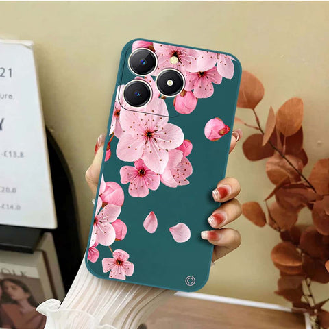 Realme C61 Cover - Dark Green - D4 - ONation Nature Floral Series - HQ Liquid Silicone Soft Case