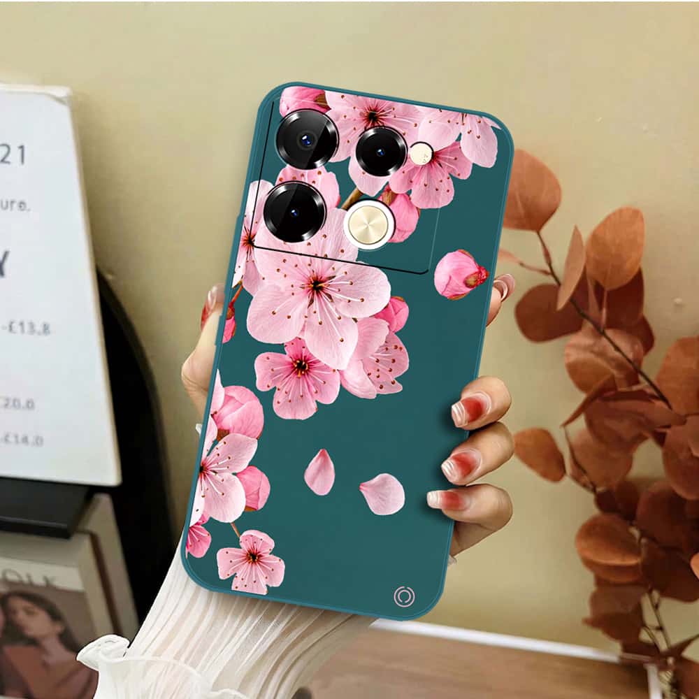 Infinix Note 40 Pro Cover - Dark Green - D4 - ONation Nature Floral Series - HQ Liquid Silicone Soft Case