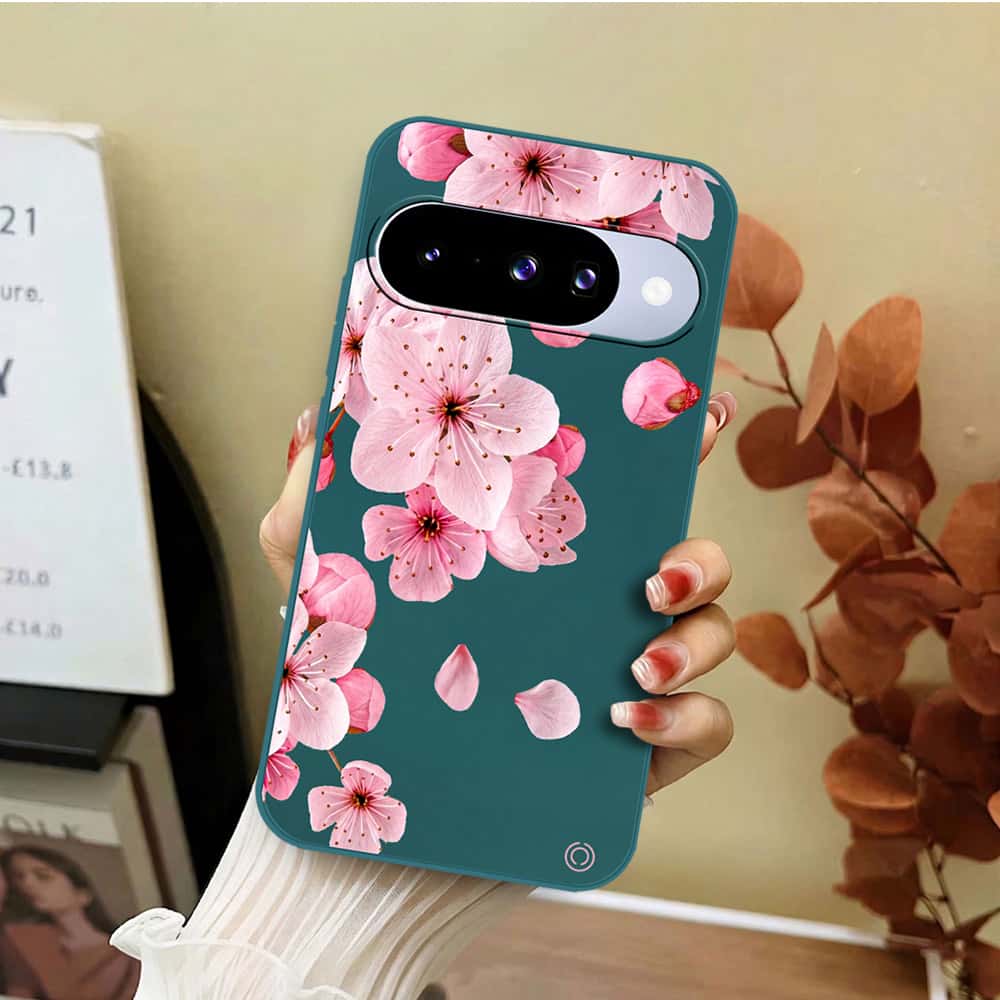 Google Pixel 10 Cover - Dark Green - D4 - ONation Nature Floral Series - HQ Liquid Silicone Soft Case