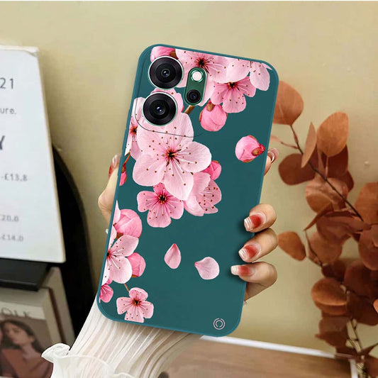 Oppo Reno 14F Cover - Dark Green - D4 - ONation Nature Floral Series - HQ Liquid Silicone Soft Case