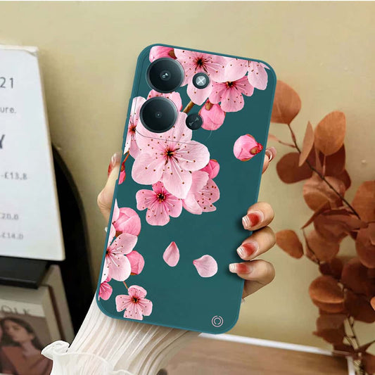 Xiaomi Redmi 15C 5G Cover - Dark Green - D4 - ONation Nature Floral Series - HQ Liquid Silicone Soft Case