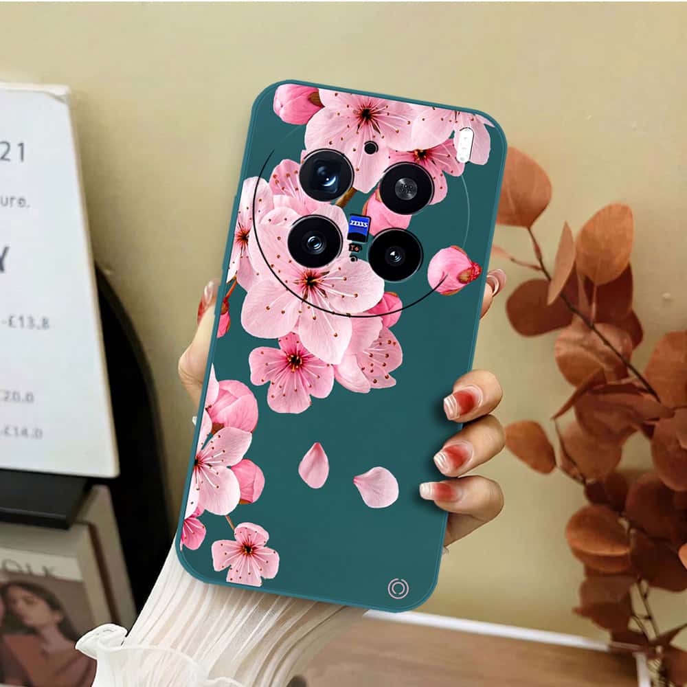 Vivo X200 Pro Cover - Dark Green - D4 - ONation Nature Floral Series - HQ Liquid Silicone Soft Case