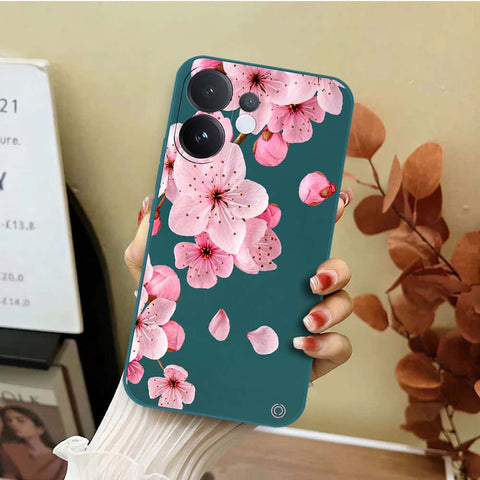 Vivo V60 Cover - Dark Green - D4 - ONation Nature Floral Series - HQ Liquid Silicone Soft Case