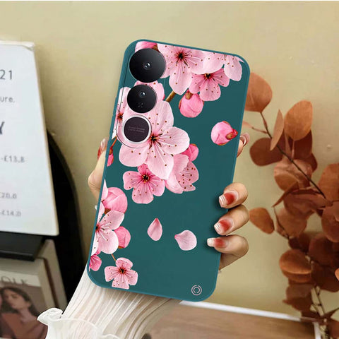 Vivo V50 Lite Cover - Dark Green - D4 - ONation Nature Floral Series - HQ Liquid Silicone Soft Case