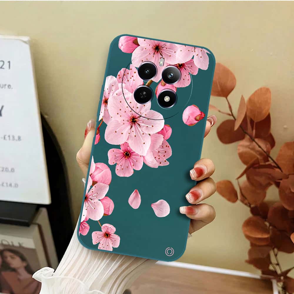 Realme 12 Plus Cover - Dark Green - D4 - ONation Nature Floral Series - HQ Liquid Silicone Soft Case