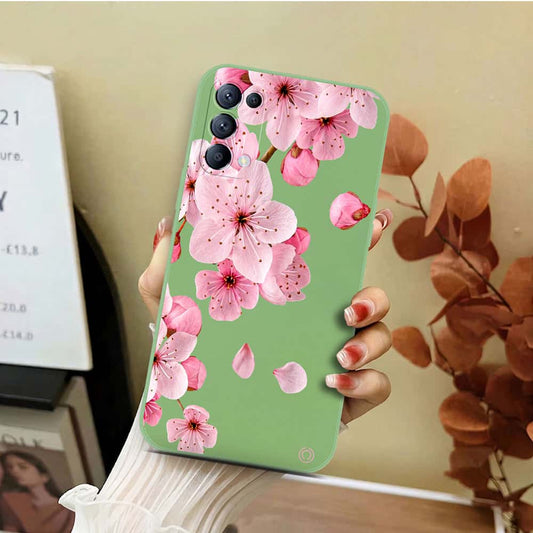 Oppo Reno 5 4G Cover - Light Green - D4 - ONation Nature Floral Series - HQ Liquid Silicone Soft Case