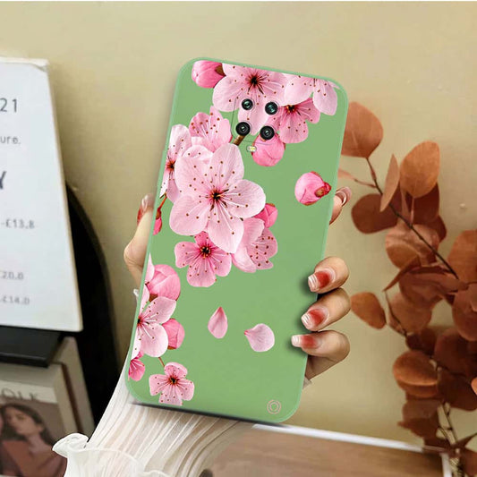 Xiaomi Redmi Note 9S Cover - Light Green - D4 - ONation Nature Floral Series - HQ Liquid Silicone Soft Case