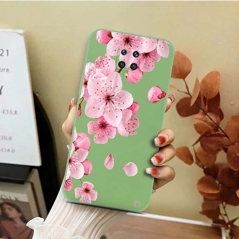 Xiaomi Redmi Note 9S Cover - Light Green - D4 - ONation Nature Floral Series - HQ Liquid Silicone Soft Case