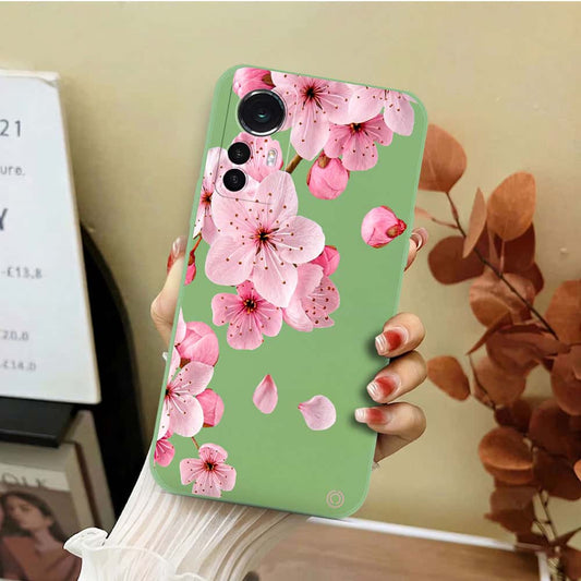 Xiaomi 12S Cover - Light Green - D4 - ONation Nature Floral Series - HQ Liquid Silicone Soft Case