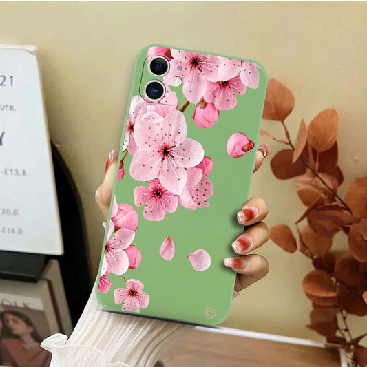 iPhone 12 Cover - Light Green - D4 - ONation Nature Floral Series - HQ Liquid Silicone Soft Case