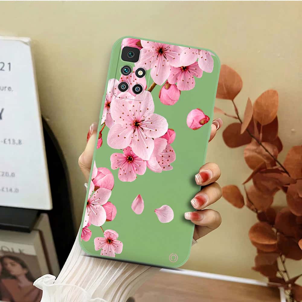 Xiaomi Redmi 10 Cover - Light Green - D4 - ONation Nature Floral Series - HQ Liquid Silicone Soft Case