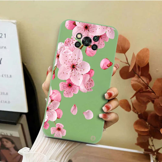 Xiaomi Poco X3 Pro Cover - Light Green - D4 - ONation Nature Floral Series - HQ Liquid Silicone Soft Case