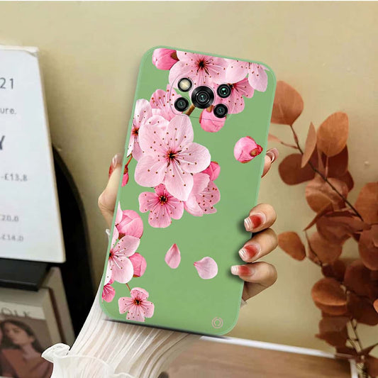 Xiaomi Poco X3 Cover - Light Green - D4 - ONation Nature Floral Series - HQ Liquid Silicone Soft Case