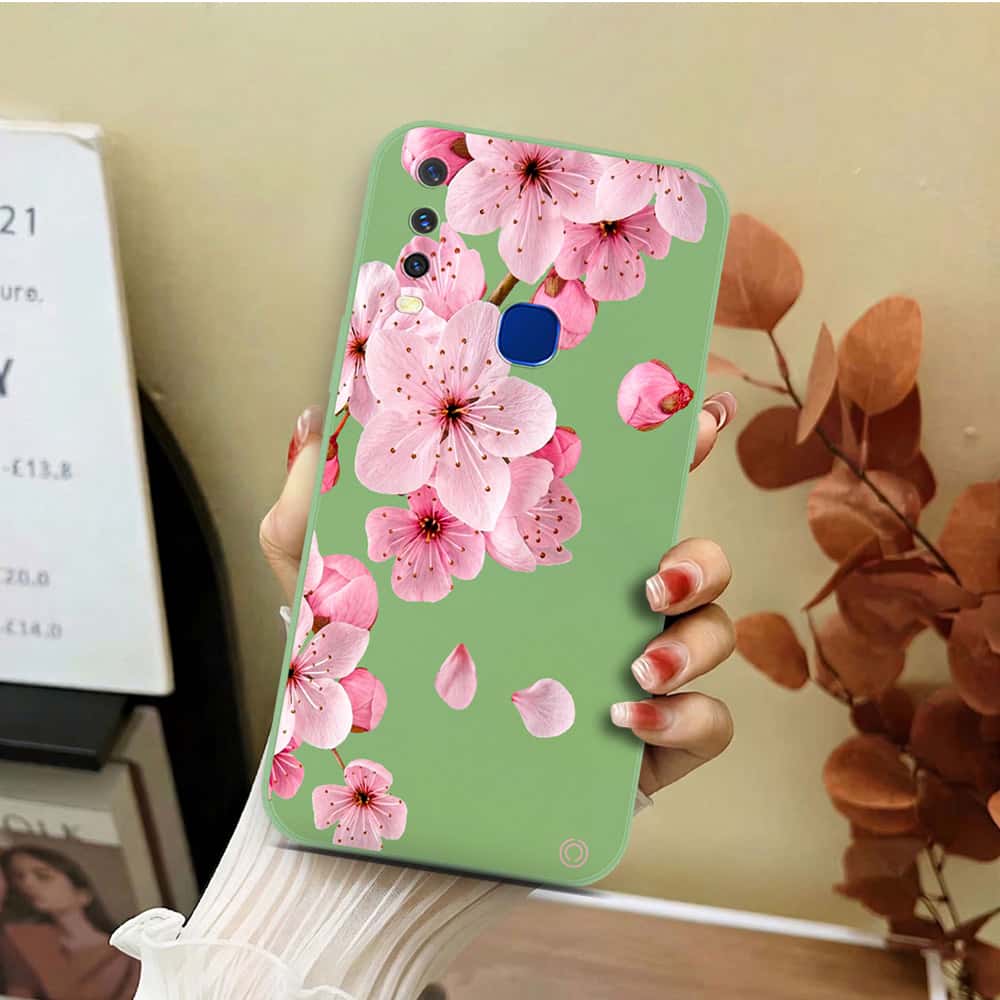 Vivo Y12 Cover - Light Green - D4 - ONation Nature Floral Series - HQ Liquid Silicone Soft Case