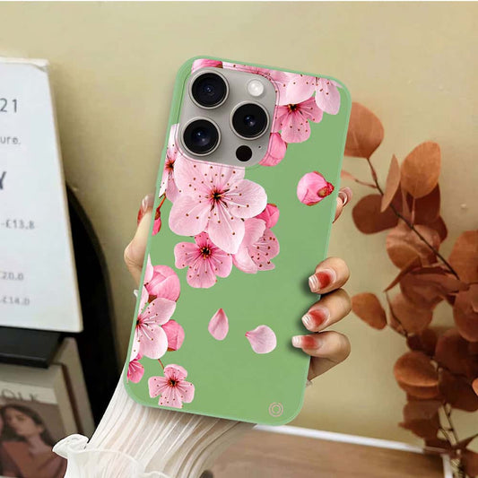 iPhone 15 Pro Max Cover - Light Green - D4 - ONation Nature Floral Series - HQ Liquid Silicone Soft Case