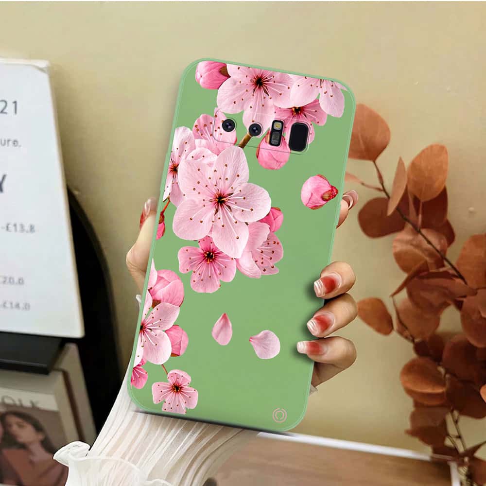 Samsung Galaxy Note 8 Cover - Light Green - D4 - ONation Nature Floral Series - HQ Liquid Silicone Soft Case