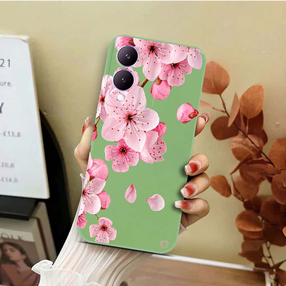 Vivo Y17s Cover - Light Green - D4 - ONation Nature Floral Series - HQ Liquid Silicone Soft Case