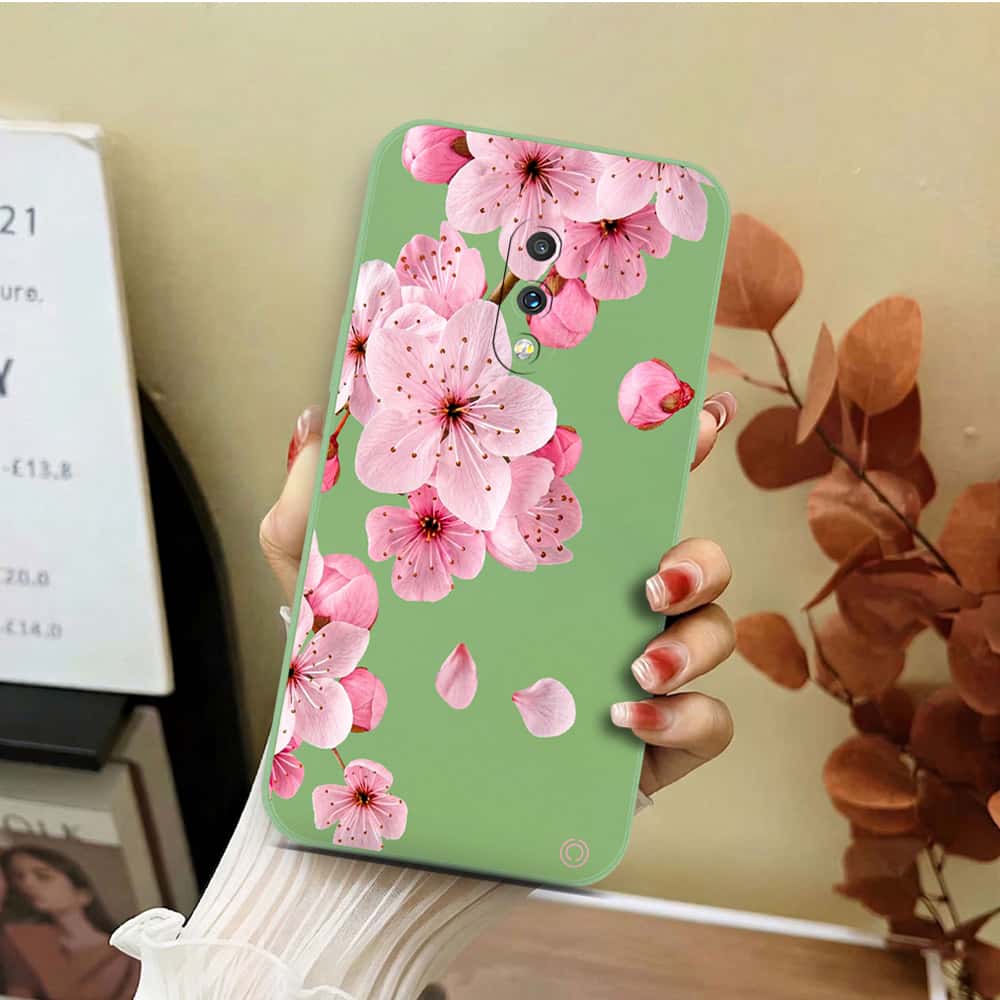 OnePlus 7 Cover - Light Green - D4 - ONation Nature Floral Series - HQ Liquid Silicone Soft Case